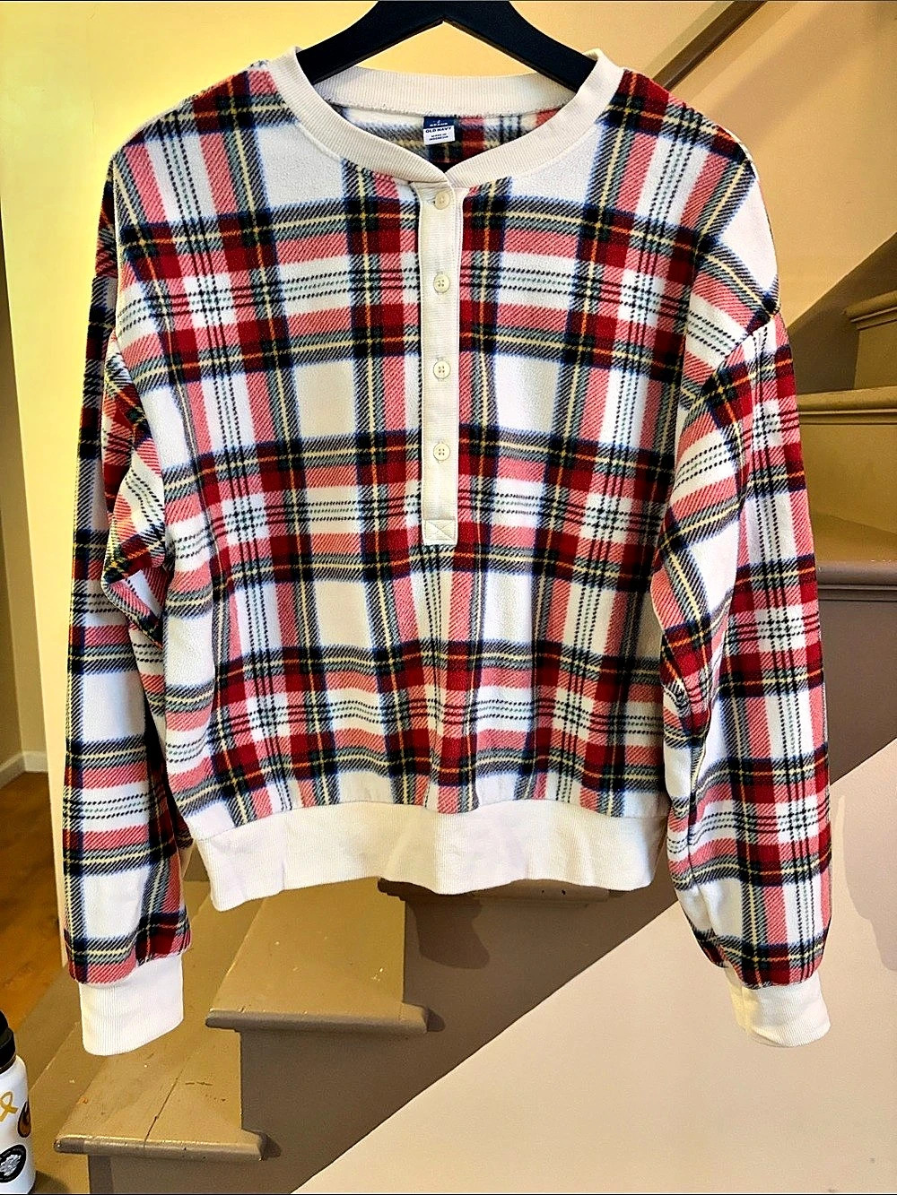 Old Navy Plaid Fleece Button-Front Pullover White & Red